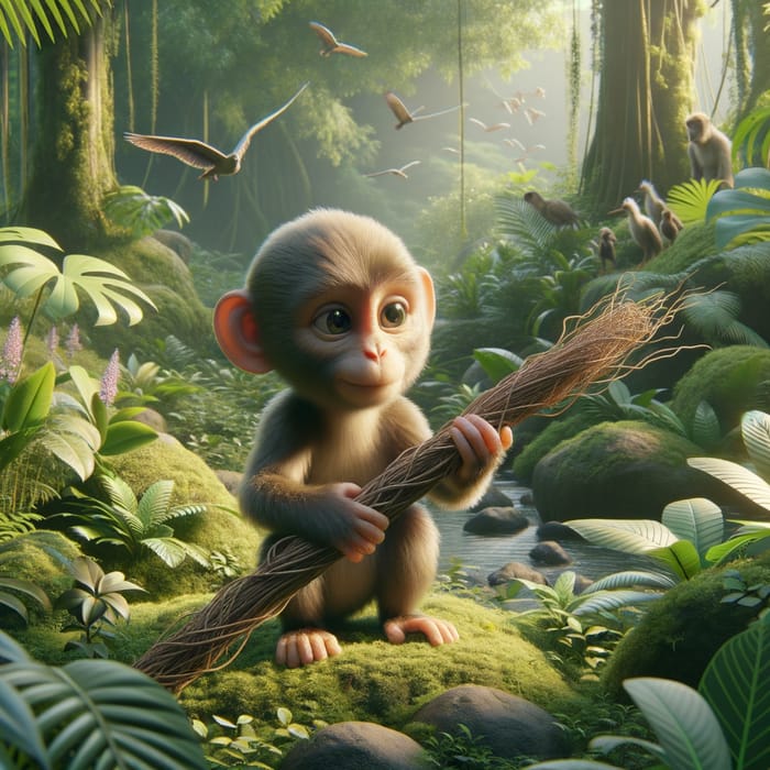 Realistic 3D Monkey Enjoying Nature in Lush Jungle