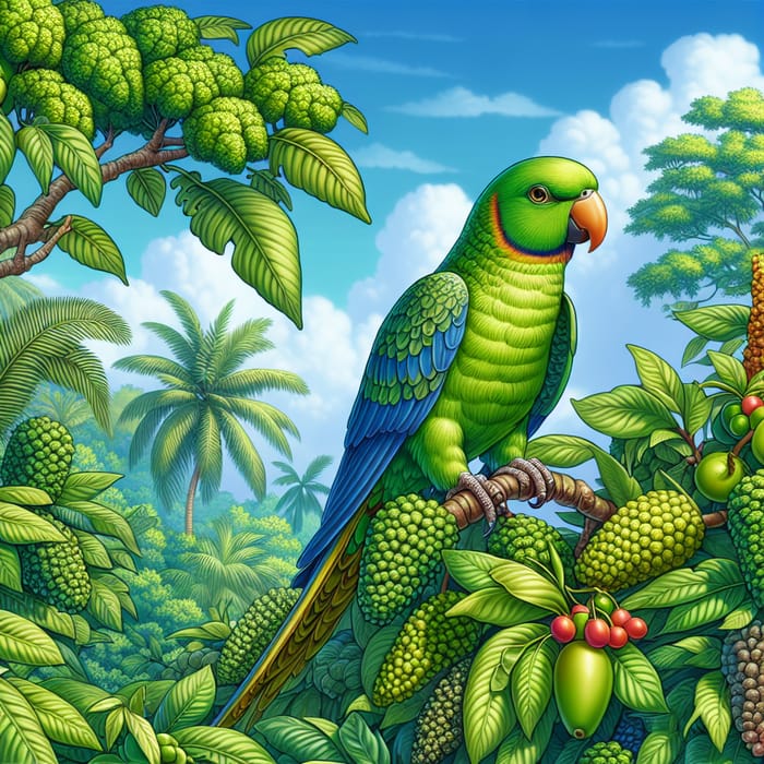 Colorful Parakeet on Lush Tropical Tree - Enchanting Scene