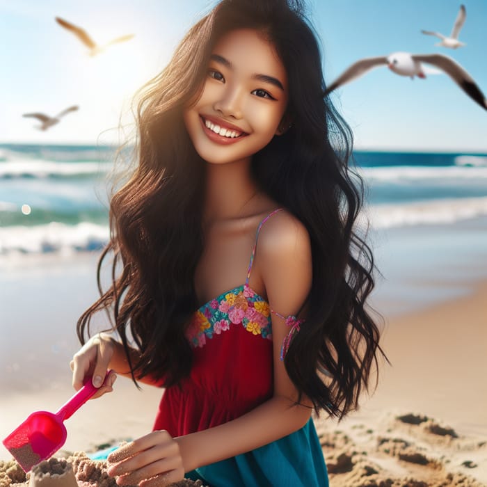 Smiling Beach Girl: Fun in the Sun
