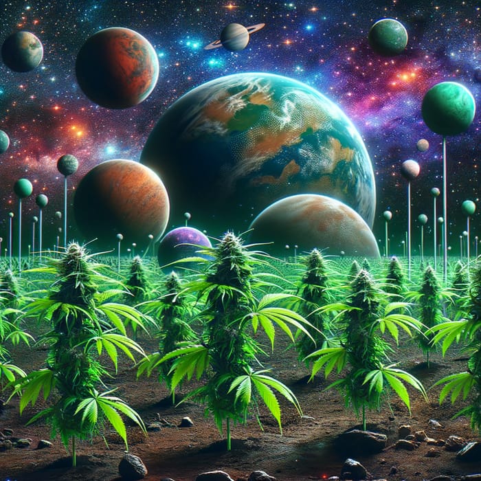 Space Planets and Weed: Surreal Cosmic Garden
