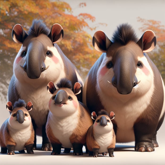 Adorable Imaginary Animal Family with Hooves, Tapir-like Nose, and Big Ears