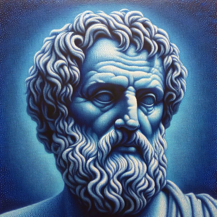 Serene Epictetus Pointillism Artwork in Blue Tones