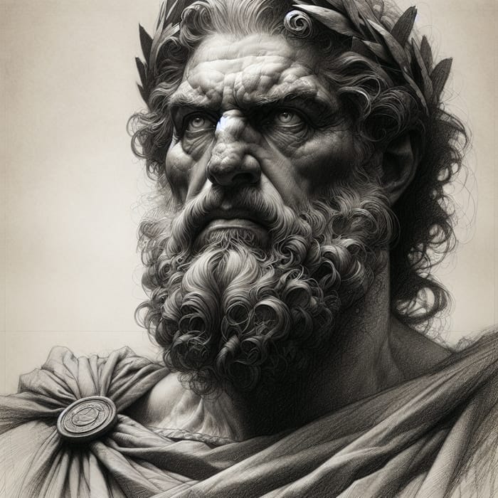 Realistic Marcus Aurelius Pencil Sketch with Intense Close-up