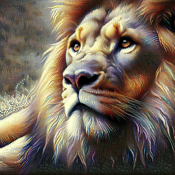 Majestic Lion in Vibrant Pointillism Technique - Wilderness Portrait