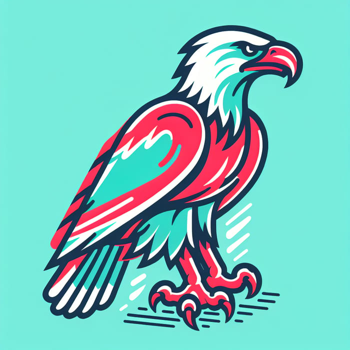 Dynamic Minimalist Eagle Illustration in Red and Turquoise
