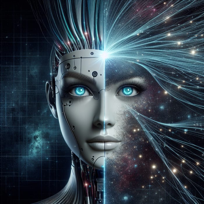 Feminine Robot Art: Ethereal Sci-Fi Digital Portrait