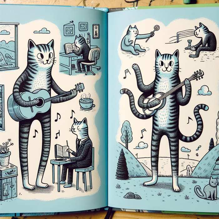Whimsical Anthropomorphized Cat Activities