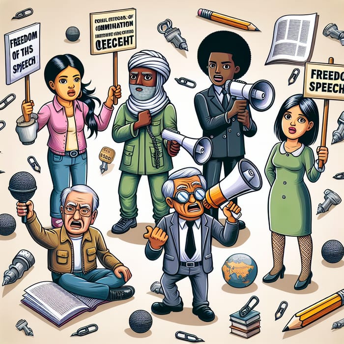 Diverse Group Advocating Freedom of Speech and Social Change | Idea Caricature