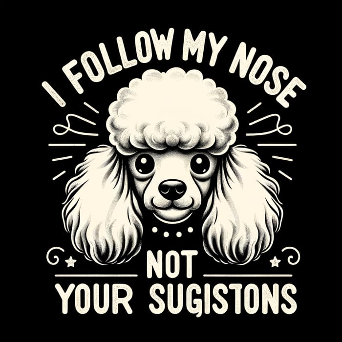 Whimsical Poodle Illustration with Playful Text on Retro Black Background