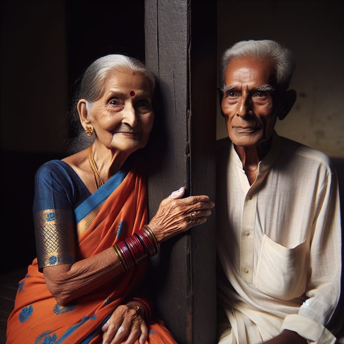 Intimate South Asian Elderly Couple Portrait in Traditional Attire