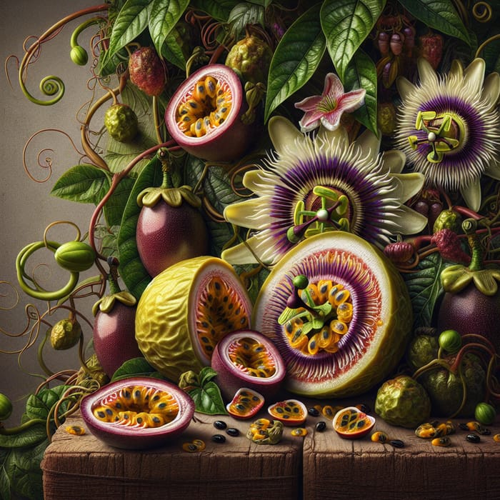 Ripe Maracuya: Exotic Passion Fruit & Floral Vine Display