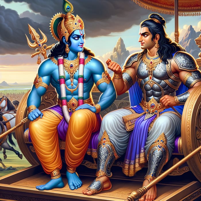 Lord Krishna & Arjuna: Mythological Depiction in Kurukshetra War
