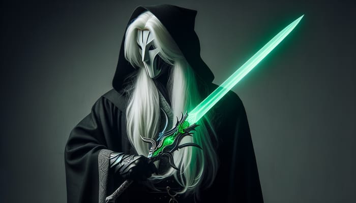 Male Warrior in Black Robe with Green Lightsaber