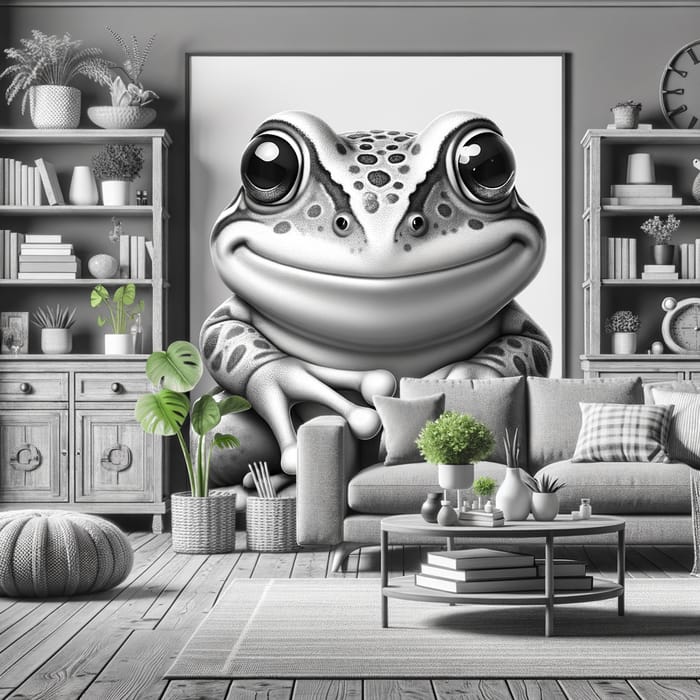 Cute Froggy in Cozy Home - Black and White Image