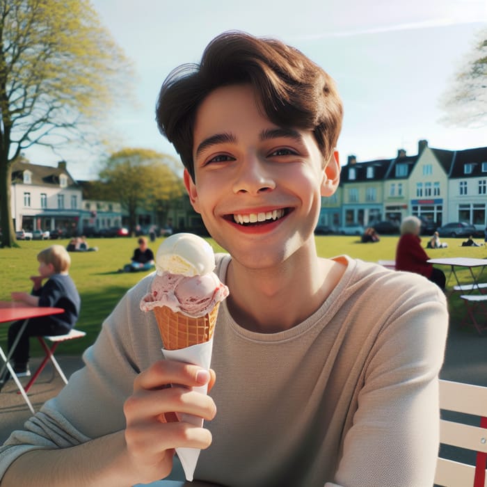 Martin Enjoying Ice Cream in a Lively Park
