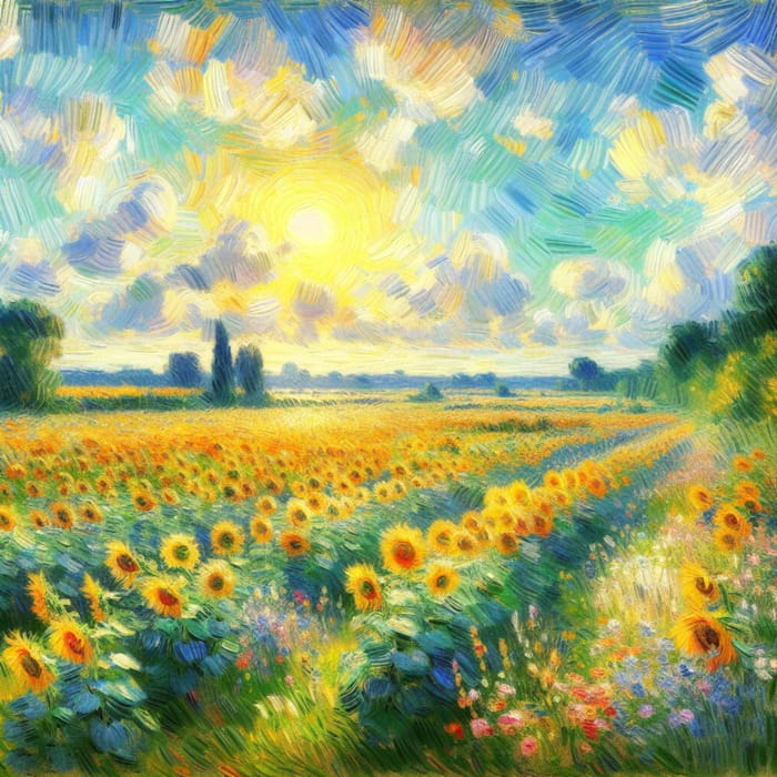 Radiant Sunflower Fields | Impressionist Style
