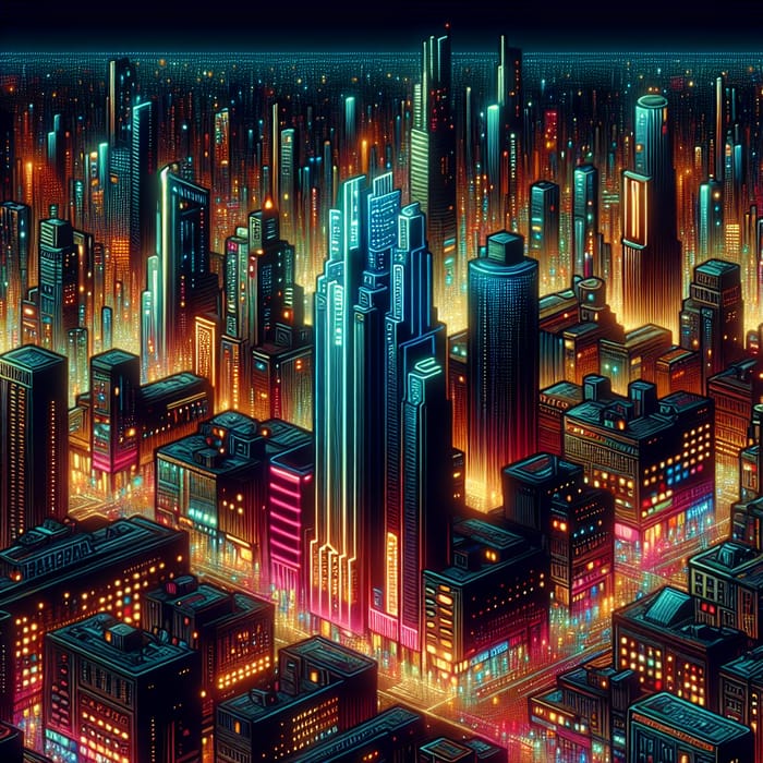 Retro Futuristic Cityscape, Neon Lights - A Dazzling Spectacle