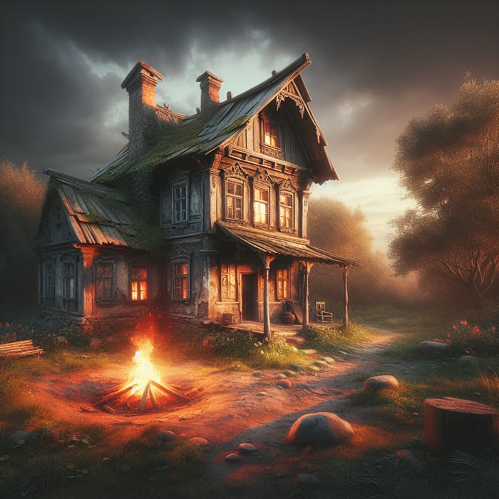 Magical Old House with Fire Pit in Peaceful Setting | AI Art Generator ...