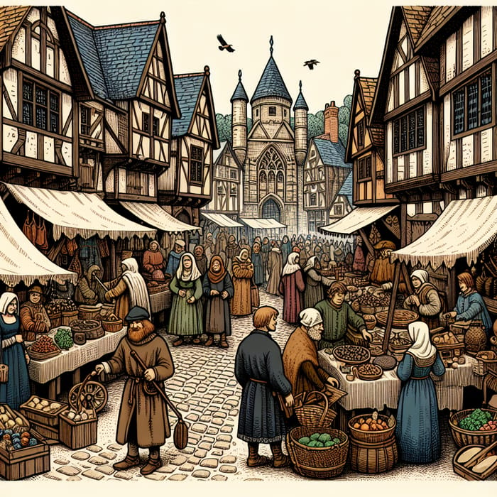 Medieval Marketplace Animation: Hand-Drawn Historical Scene