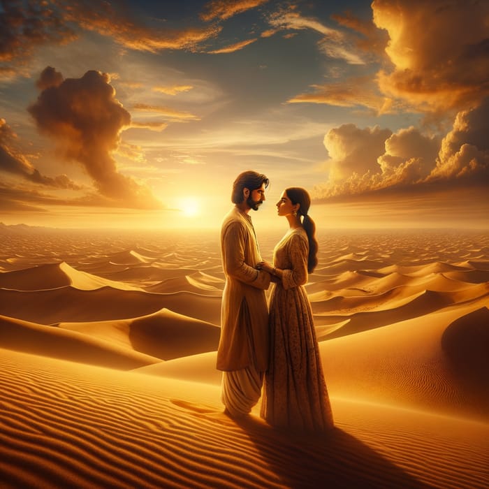 Love in the Desert: Passionate Embrace at Sunset