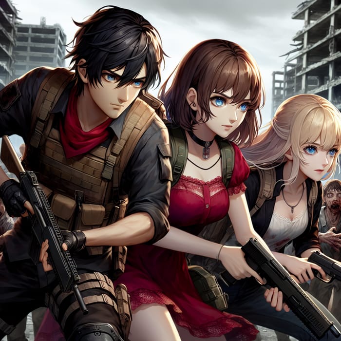 Ada Wong, Leon Kennedy and Blonde Girl Fight Off Horde of Zombies