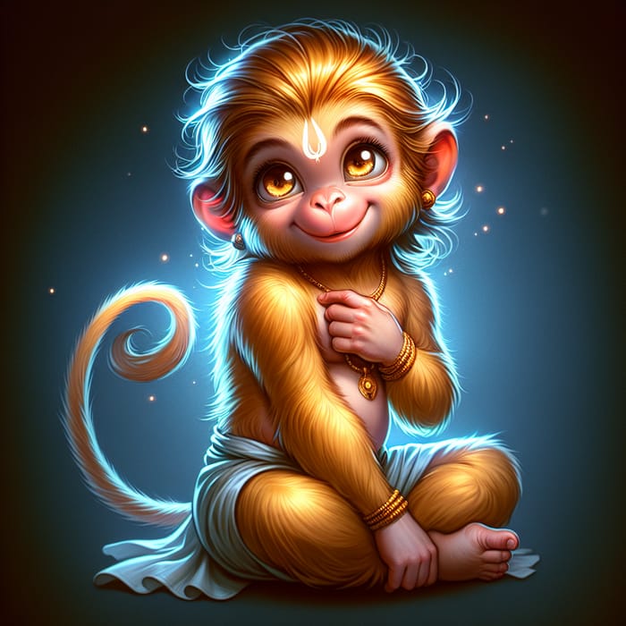 Young Hanuman Digital Illustration - Divine Monkey God Art