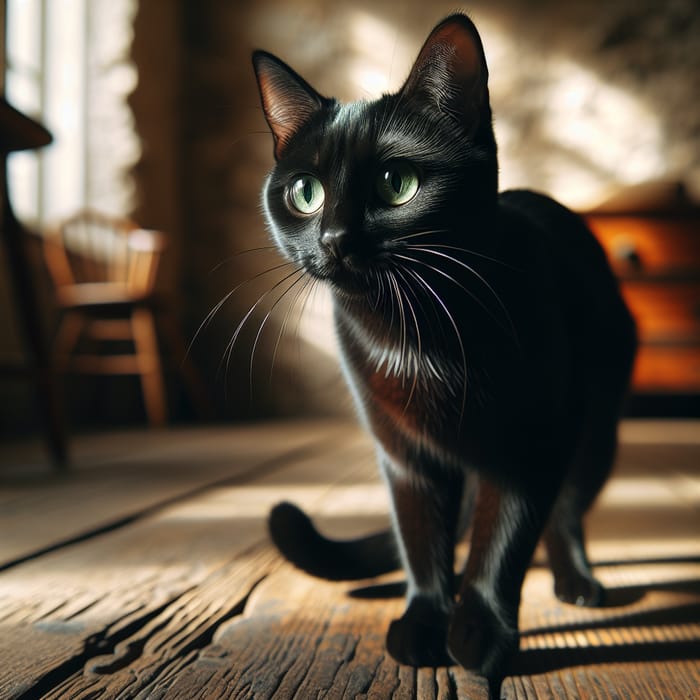 Adorable Black Domestic Cat with Curious Gaze