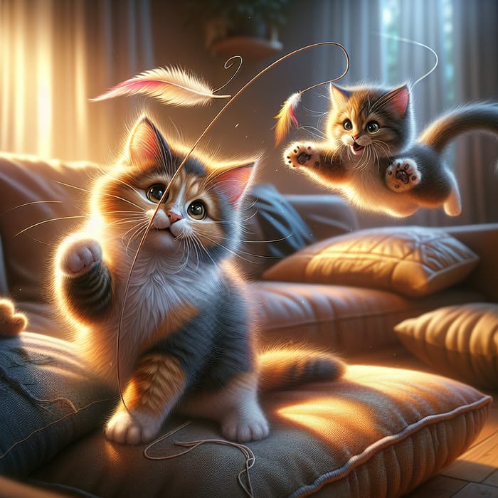 Lively Playing Cat in Realistic Style