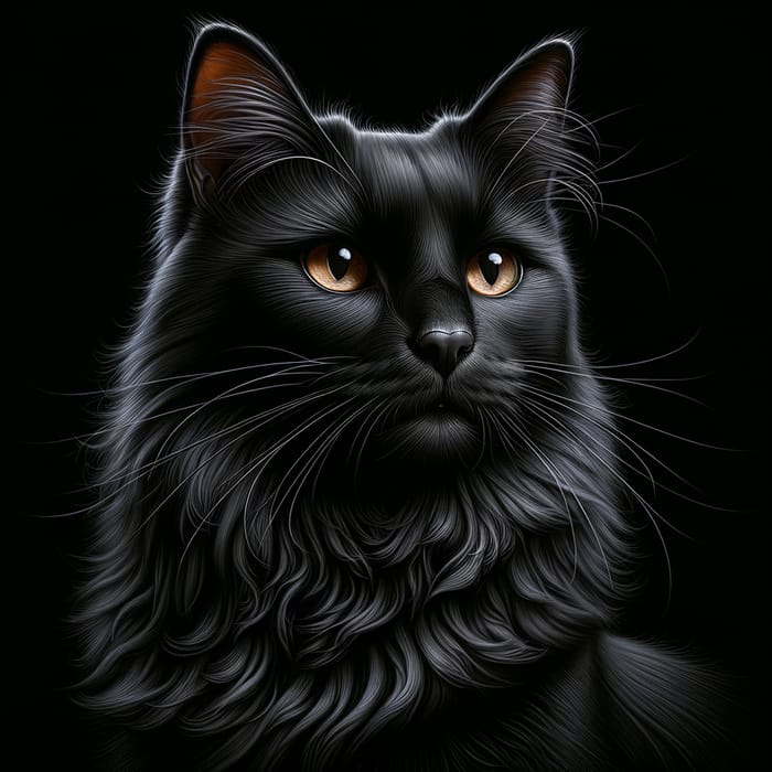 Regal Black Cat - Hyperrealism with Piercing Eyes and Fine Details