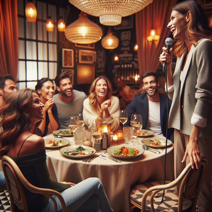 Joyful Dinner Gathering in Cozy Restaurant - Heartwarming Friendship
