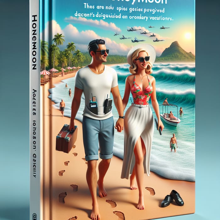 Espionage at the Beach: 3D Book Cover Featuring Undercover Spies on 'Honeymoon'