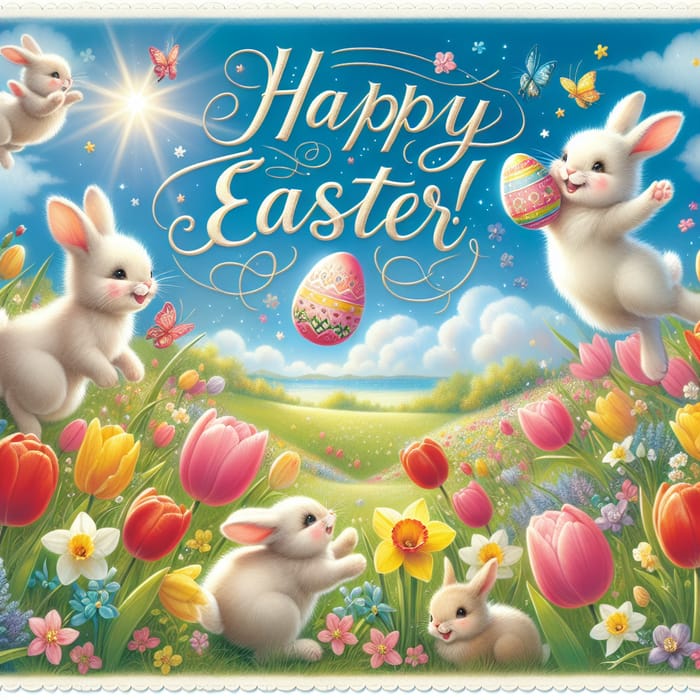 Enchanting Happy Easter Meadow Card Design