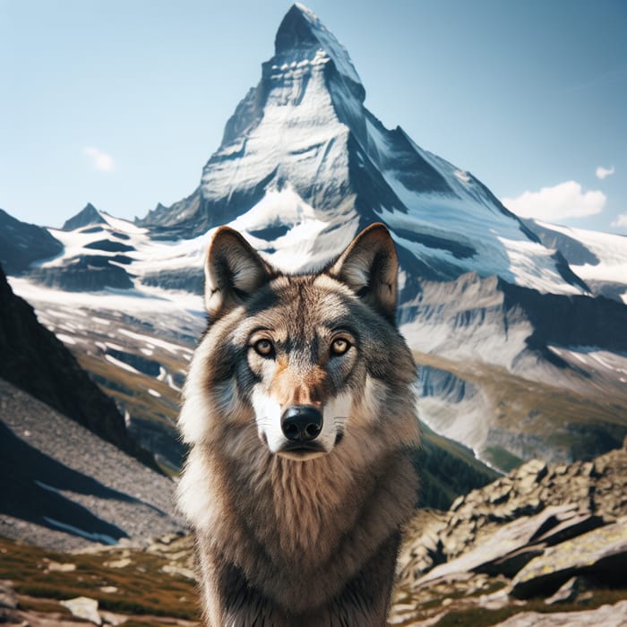 Majestic Wolf in Front of Matterhorn | Scenic Alpine Encounter