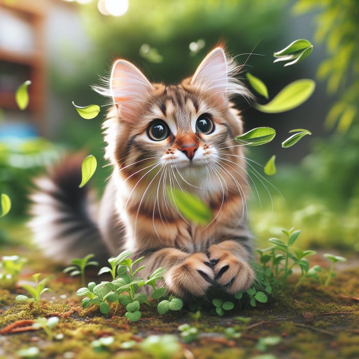 Adorable Tabby Cat Playing Outdoors