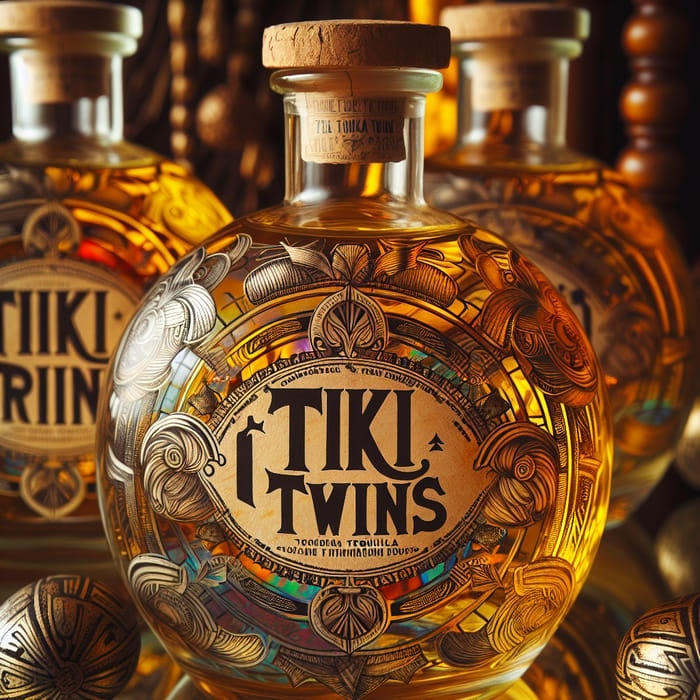 Tiki Twins Tequila - Vintage Glass Bottle with Golden Elixir