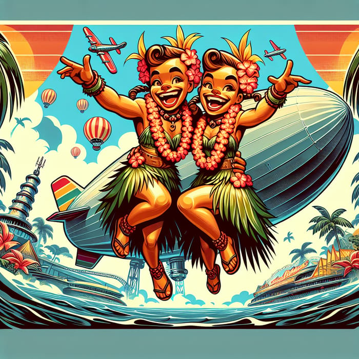 Tiki Twins: Lively Retro-Futuristic Illustration