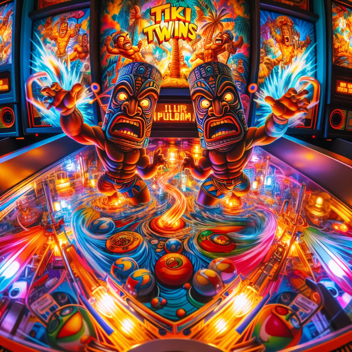 Dynamic Tiki Twins Pinball Machine - Retro Arcade Graphics