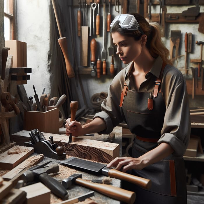 Professional Female Woodcraft Artisan Crafting in Workshop
