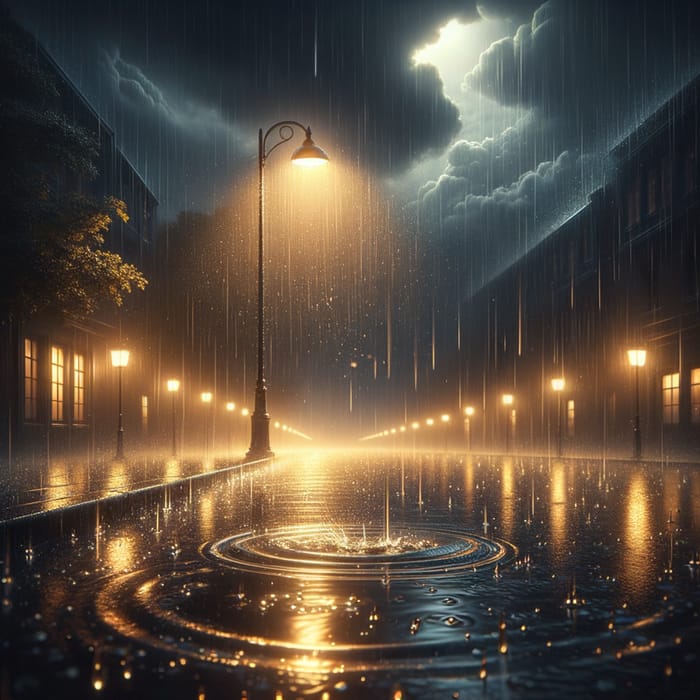 Tranquil Rain in City: Peaceful Night Rain Scene