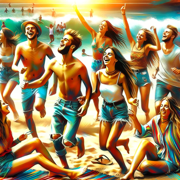 Youthful Beach Party: Capturing Joyful Moments at the Sunny Beach
