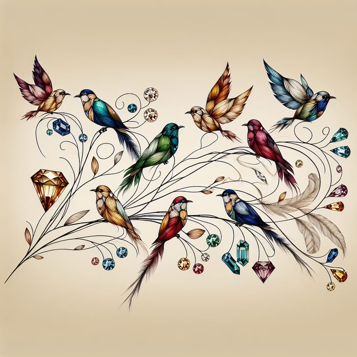 Colorful and Detailed Feathers Birds Birthstones