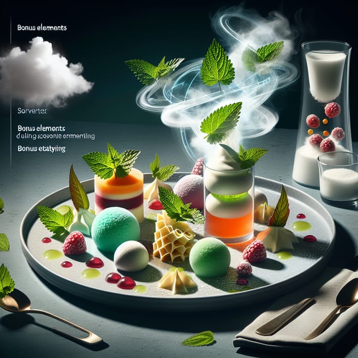 Futuristic Dessert Art: Sorbet, Foams, Gels, Nettle Leaves