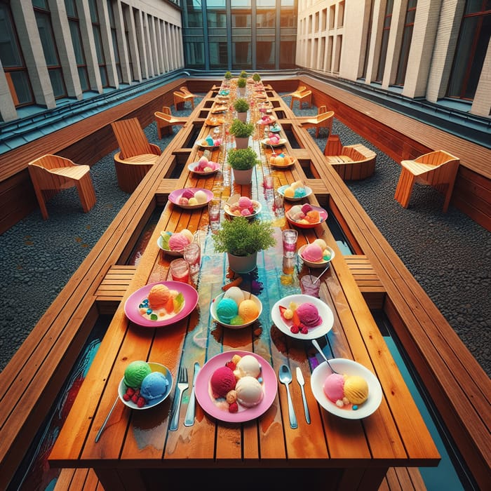Colorful Sorbet Plates on Artistic Wooden Canal Table