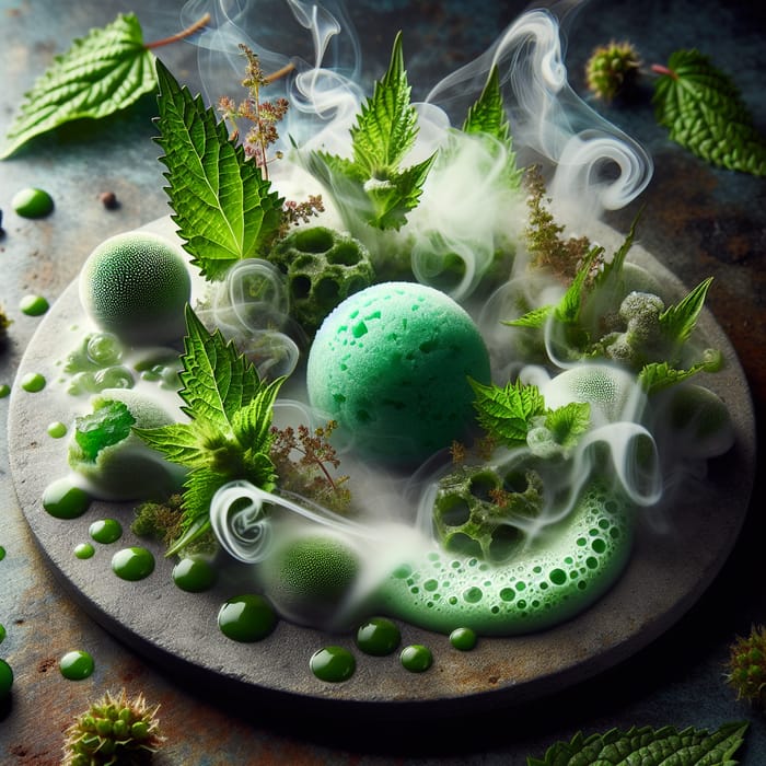Futuristic Nettle Sorbet Presentation with Exotic Foams and Gels