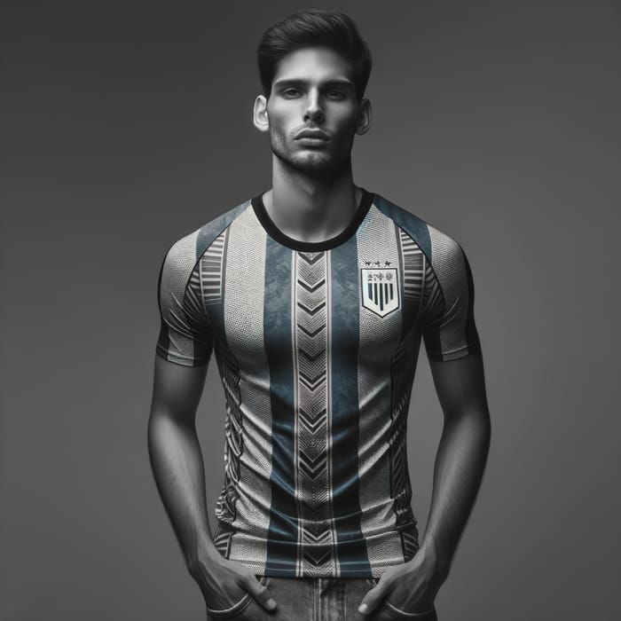 Unique Man with High-Fashion T-Shirt and Uruguayan Soccer Jersey