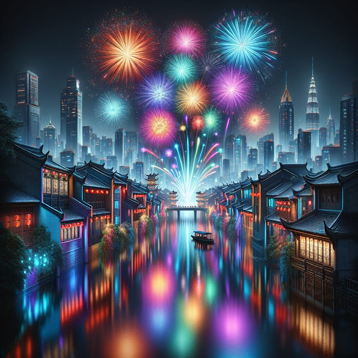 New Year Midnight Fireworks on River | Modern Twist
