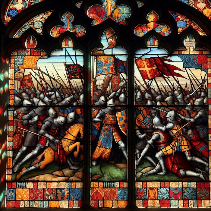 Medieval Stained Glass Battle Knights | Pastiche of Colorful Combat