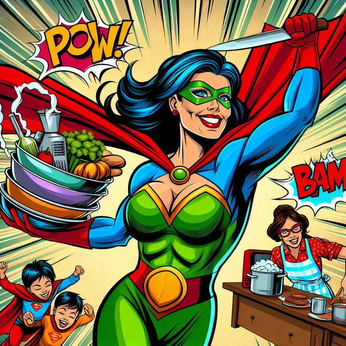 Dynamic Super Mom: Household Superheroine Multitasking Icon