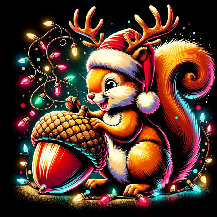 Cheerful Holiday Squirrel with Festive Gold Acorn | Christmas Comic Joy