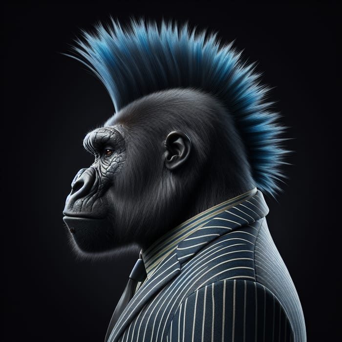 Half-Profile Portrait Gorilla Punk in Blue Suit | Fashion Statement